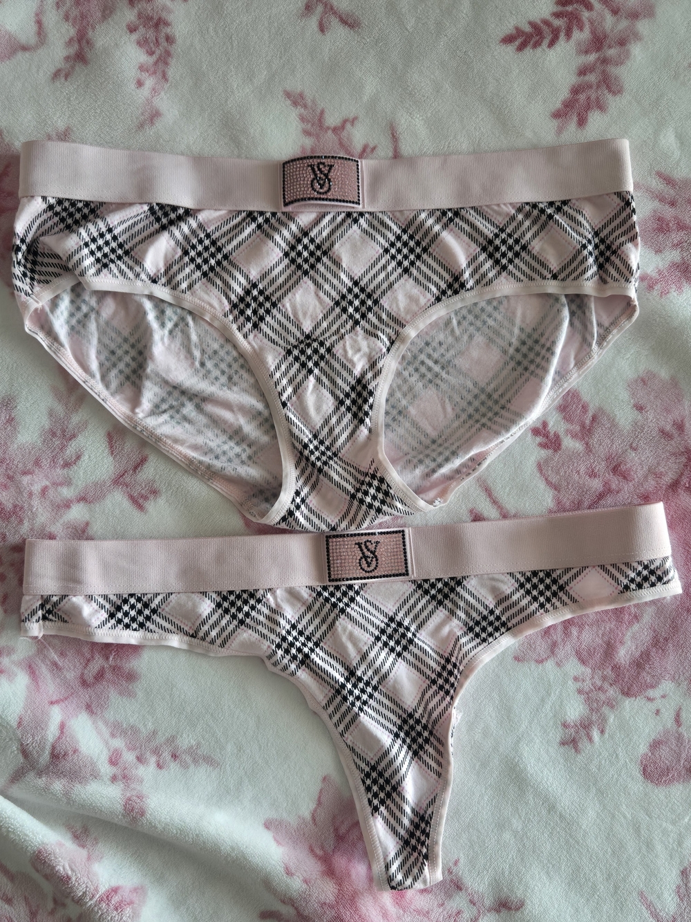 Victoria's Secret Light Pink Plaid Bikini & Thong Set